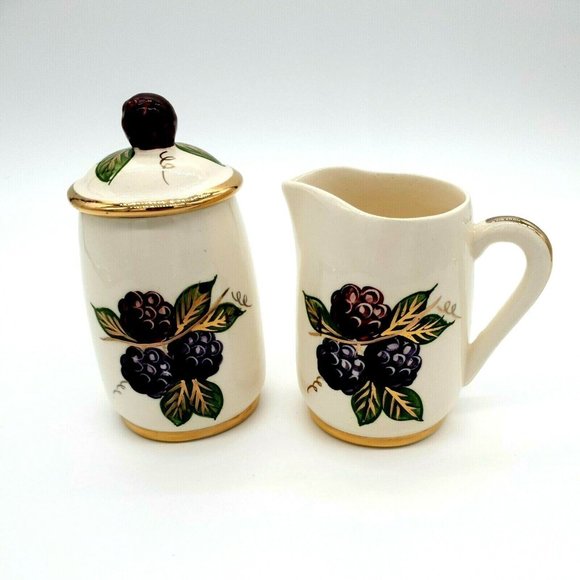 Creamer Jam Sugar Jar Vintage Knotts Berry Farm Buena Park CA Hand Painted Berry - Picture 1 of 12